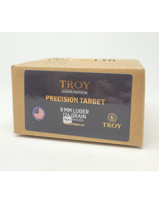 Troy 9mm Ammunition Precision Target TRY9MMBULK500 124 Grain Full Metal Jacket 500 Rounds