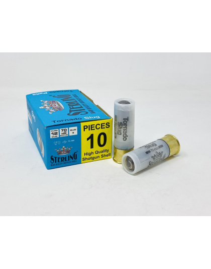 Sterling 12 Gauge Ammunition STRLG12TORNADOSLUG 2-3/4" 1-5/32oz 1460fps Tornado Slug 10 Rounds Sterling 12 Gauge Ammunition STRLG12TORNADOSLUG 2-3/4" 1-5/32oz 1460fps Tornado Slug 10 Rounds