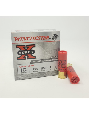 Winchester 16 Gauge Ammunition Super-X XU168 2-3/4&quot; 1oz #8 25 rounds